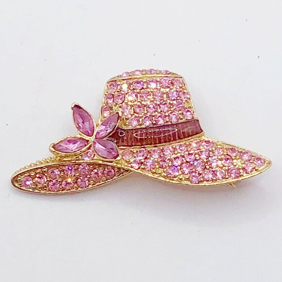 Monet | Jewelry | Vintage Monet Signed Pink Rhinestone Hat Brooch Pin ...